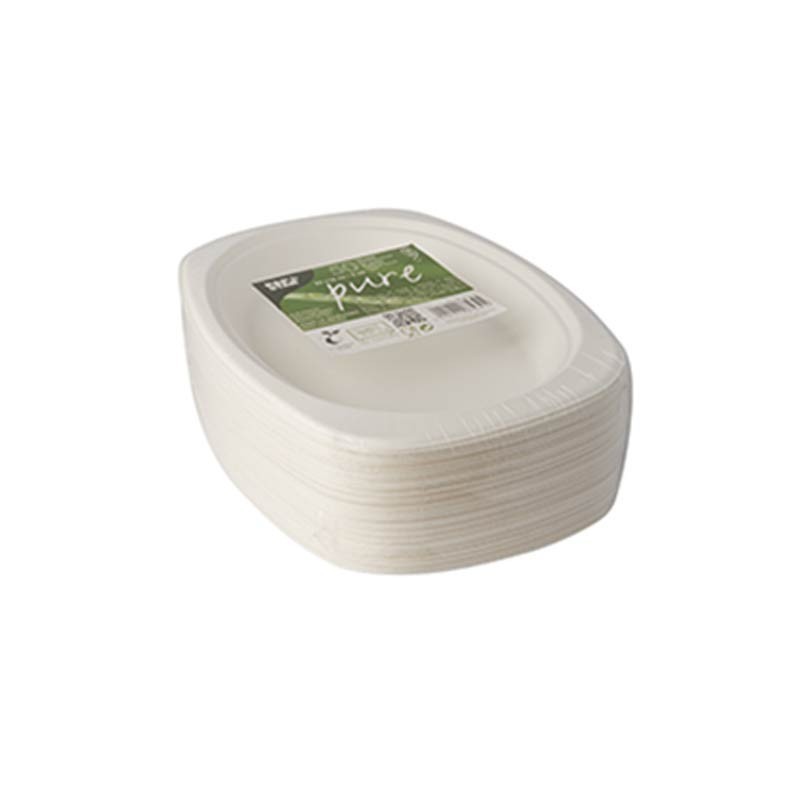Comprar 50 Platos de caña de azúcar biodegradable gama Pure oval 23 cm x 16 cm x 2 cm blanco en Pepebar