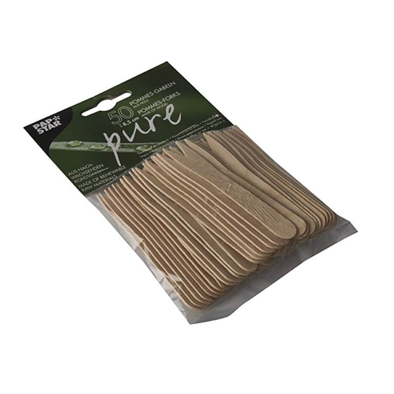 Comprar 50 Tenedores patatas fritas de madera biodegradable gama Pure 8,5 cm en Pepebar