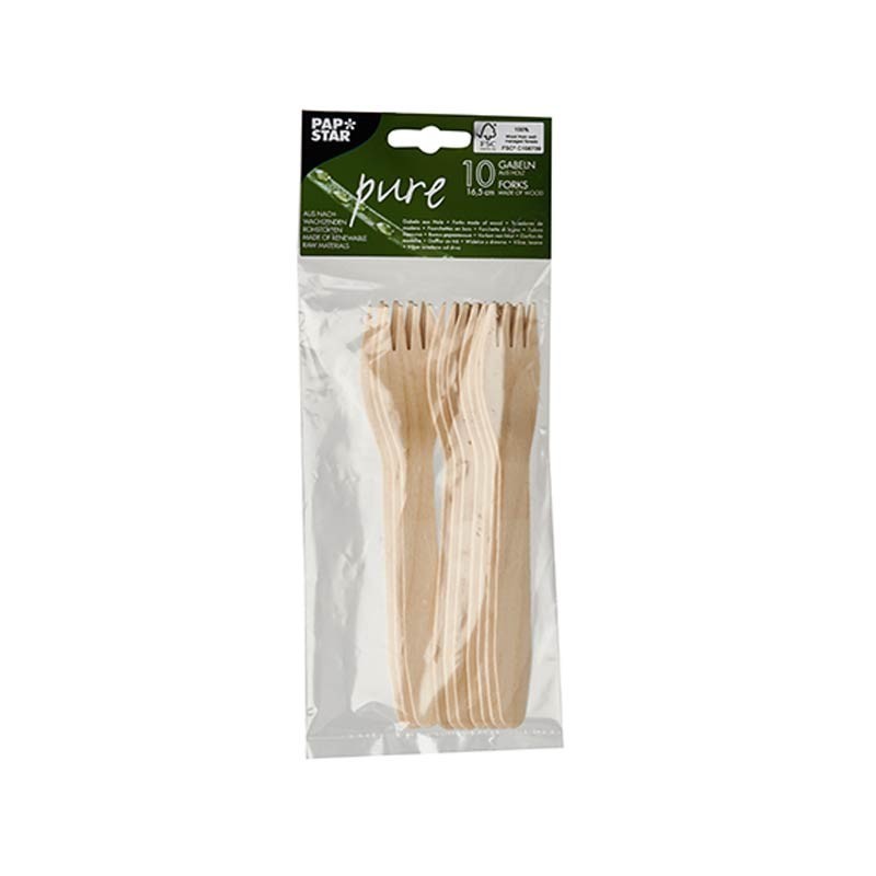 Comprar 10 Tenedores, madera biodegradable gama Pure 16,5 cm en Pepebar