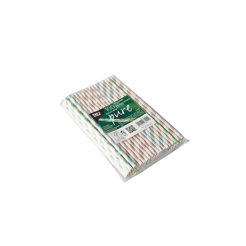 Comprar 100 Cañitas de papel biodegradable gama Pure Ø 6 mm · 20 cm colores surtidos Stripes surtido en Pepebar