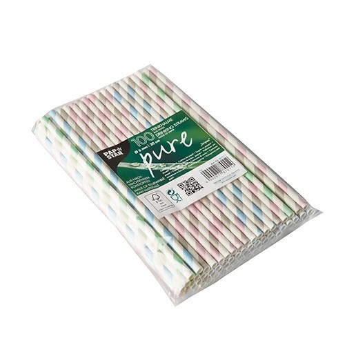 Comprar 100 Cañitas de papel biodegradable gama Pure Ø 6 mm · 20 cm colores surtidos Stripes surtido en Pepebar