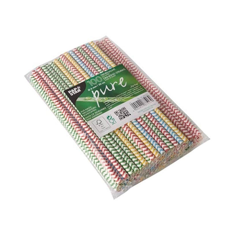 Comprar 100 Cañitas de papel biodegradable gama Pure Ø 6 mm · 20 cm colores surtidos Zig-Zag en Pepebar