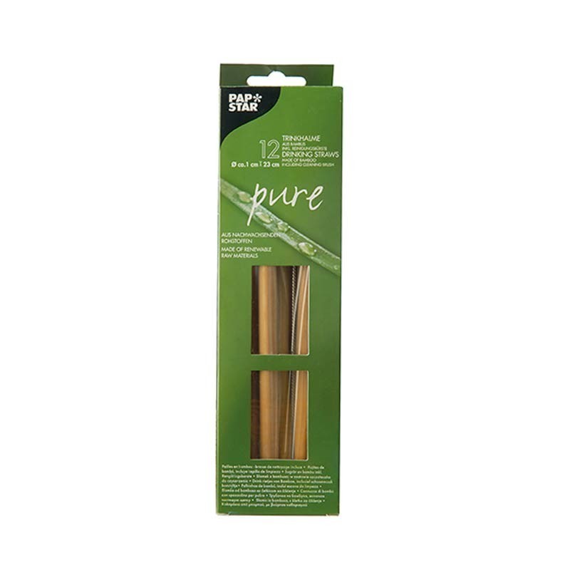 Comprar 12 Pajitas de bambú biodegradable gama Pure Ø 1 cm · 23 cm incluye cepillo de limpieza en Pepebar