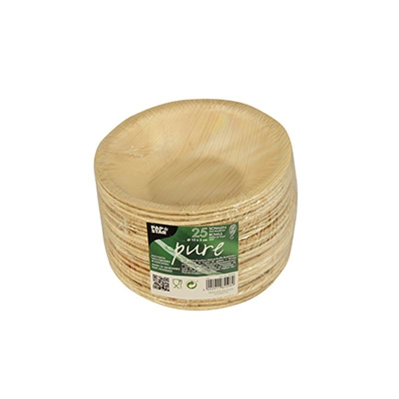 Comprar 25 Boles, Hoja de palma biodegradable gama Pure redondo 200 ml Ø 13 cm · 3 cm en Pepebar