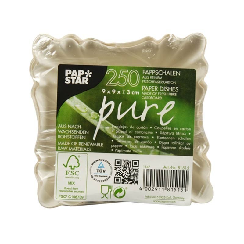 Comprar 250 Boles de cartón biodegradable gama Pure cuadrado 9 cm x 9 cm x 3 cm blanco en Pepebar