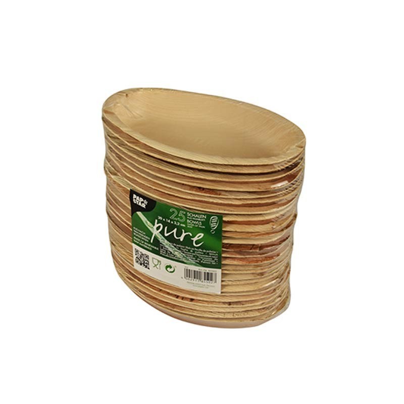 Comprar 25 Boles, Hoja de palma biodegradable gama Pure oval 300 ml 20 cm x 12,5 cm x 3 cm en Pepebar