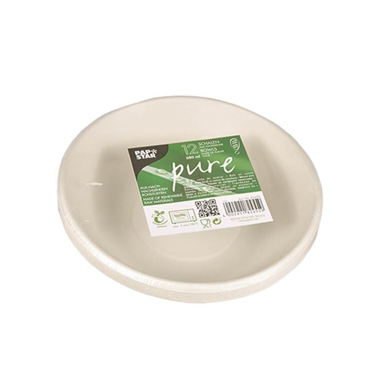 Comprar 12 Boles, caña de azúcar biodegradable gama Pure 680 ml Ø 19 cm · 4 cm blanco en Pepebar