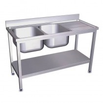 Fregadero inox con 2 cubas y escurridor 1600x600x850 Stalgast Varias opciones