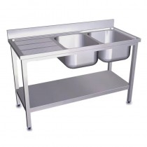 Fregadero acero inox con 2 cubas y escurridor 1600x700x850 Stalgast Varias opciones