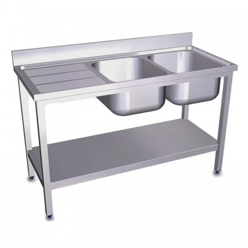 Comprar Fregadero acero inox con 2 cubas y escurridor 1600x700x850 Stalgast Varias opciones en Pepebar