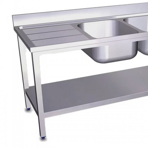 Comprar Fregadero acero inox con 2 cubas y escurridor 1600x700x850 Stalgast Varias opciones en Pepebar