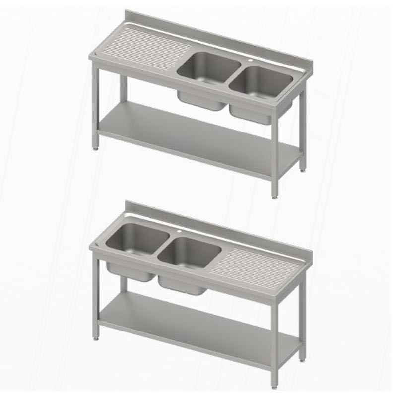 Comprar Fregadero acero inox con 2 cubas y escurridor 1600x700x850 Stalgast Varias opciones en Pepebar