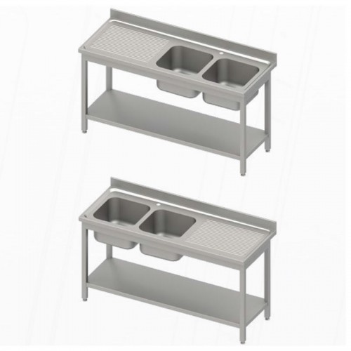 Comprar Fregadero acero inox con 2 cubas y escurridor 1600x700x850 Stalgast Varias opciones en Pepebar