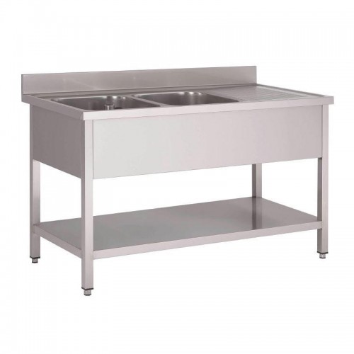 Comprar Fregadero con faldón, 2 cubas 2000mm y estante IDL2247D en Pepebar