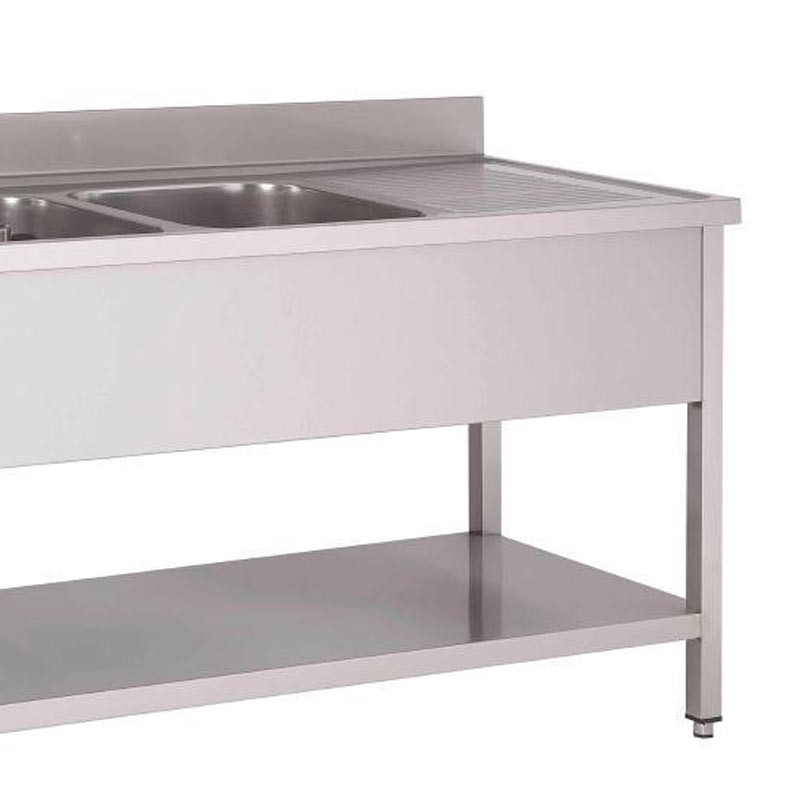 Comprar Fregadero con faldón, 2 cubas 2000mm y estante IDL2247D en Pepebar