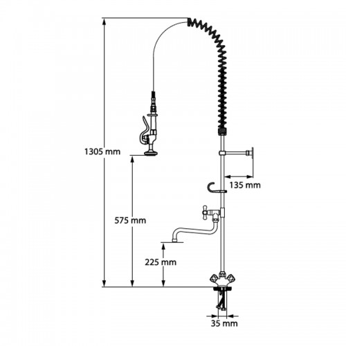 Comprar Grifo ducha industrial sobremesa con caño incorporado y doble mando Stalgast 651522 en Pepebar