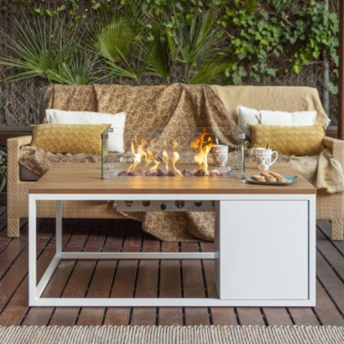 Comprar Mesa fuego de jardín rectangular Cosiloft 120 blanco y teka Butsir COSI0013 en Pepebar