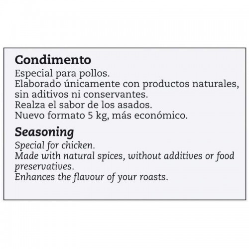Condimento especial para pollos MCM 5 Kg 070002 Comprar Condimento especial para pollos MCM 5 Kg 070002 en Pepebar