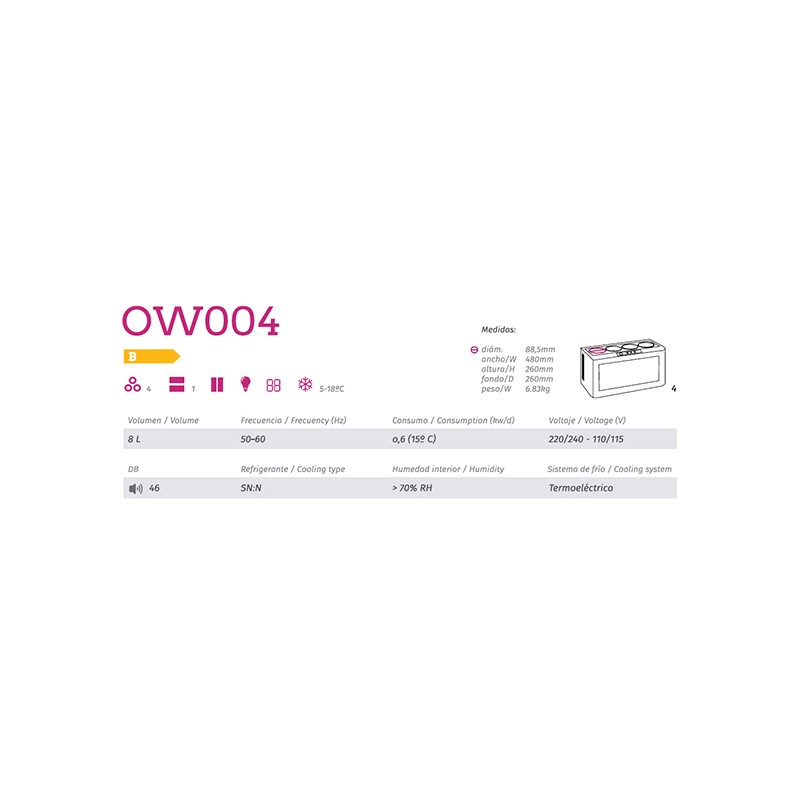 Comprar Vinoteca refrigeradora de barra horizontal 4 botellas OW004 en Pepebar