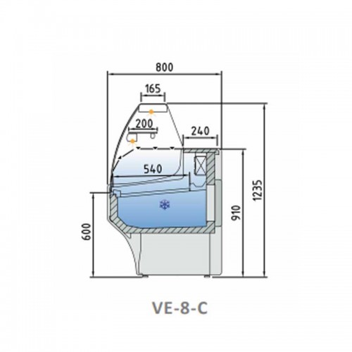 Comprar Vitrina expositora refrigerada fondo 800 con cristal curvo 1025 mm Docriluc en Pepebar