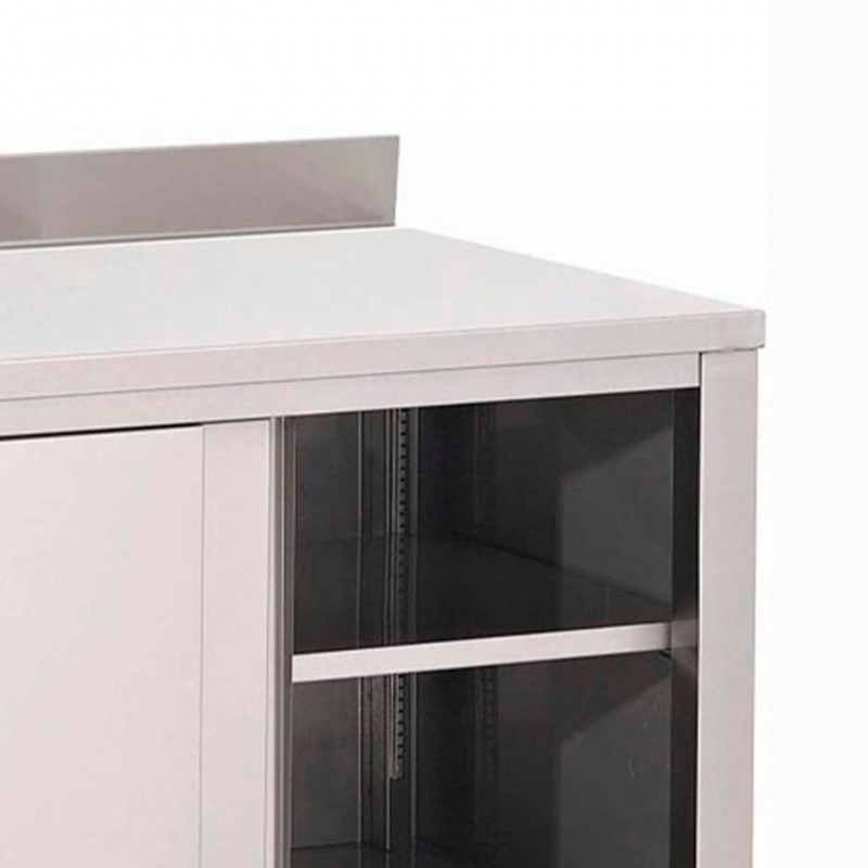 Comprar Mesa cocina de acero inoxidable Gastro-M puertas deslizantes y peto 2 metros GN162 en Pepebar