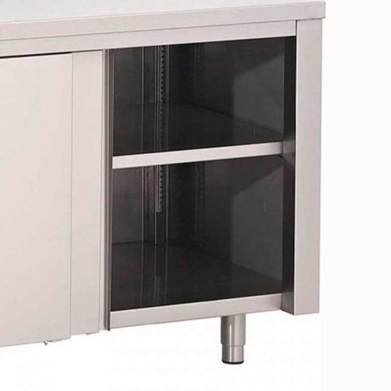 Comprar Mesa cocina de acero inoxidable Gastro-M puertas deslizantes y peto 2 metros GN162 en Pepebar