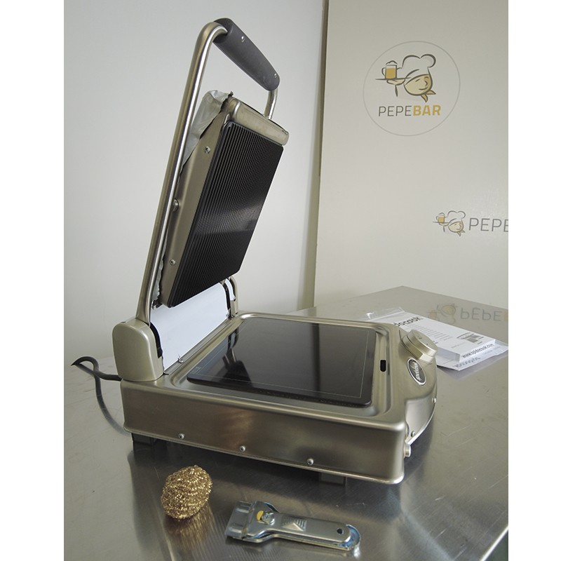 Comprar Plancha individual manual SpidoCook con vitrocerámica superior rayada SP010PR en Pepebar