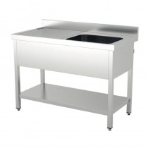 Fregadero de acero inox con bastidor ancho 1400 mm Varias opciones cuba izq o derecha, con o sin estante IDL14