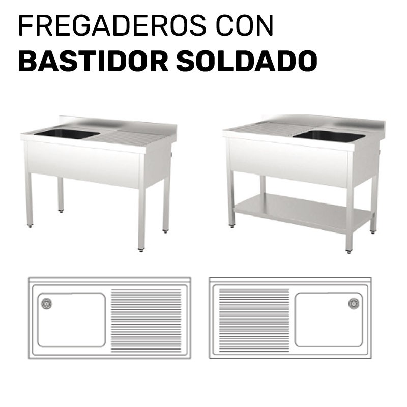 Comprar Fregadero de acero inox con bastidor ancho 1400 mm Varias opciones cuba izq o derecha, con o sin estante IDL14 en Pepebar