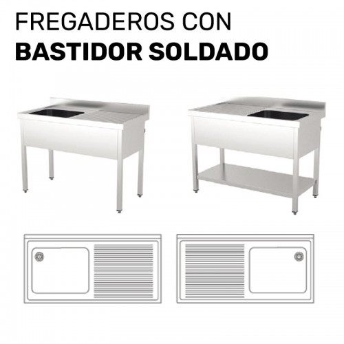 Comprar Fregadero de acero inox con bastidor ancho 1400 mm Varias opciones cuba izq o derecha, con o sin estante IDL14 en Pepebar