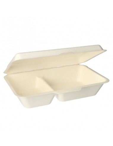 Comprar 500 Envases para comida de caña de azúcar con 2 compartimentos 6,5 cm x 24 cm x 15,5 cm en Pepebar