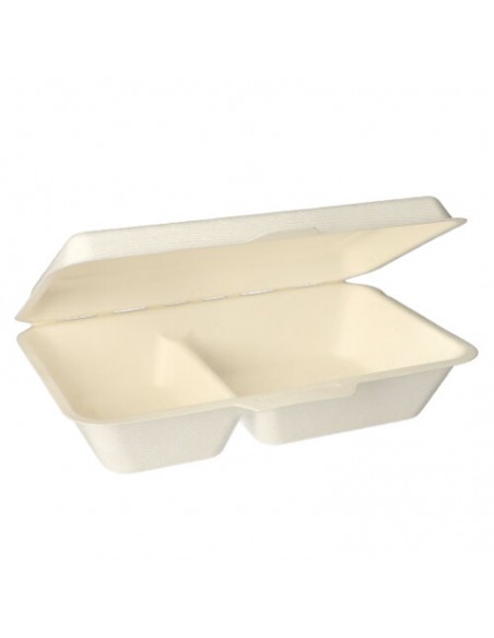 Comprar 500 Envases para comida de caña de azúcar con 2 compartimentos 6,5 cm x 24 cm x 15,5 cm en Pepebar