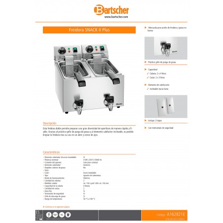 Comprar Freidora industrial 2x4 litros SNACK II Plus Bartscher A162821E en Pepebar