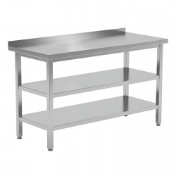 Mesa de acero inox fondo 500 Doble estante y peto. Varias medidas IDM520