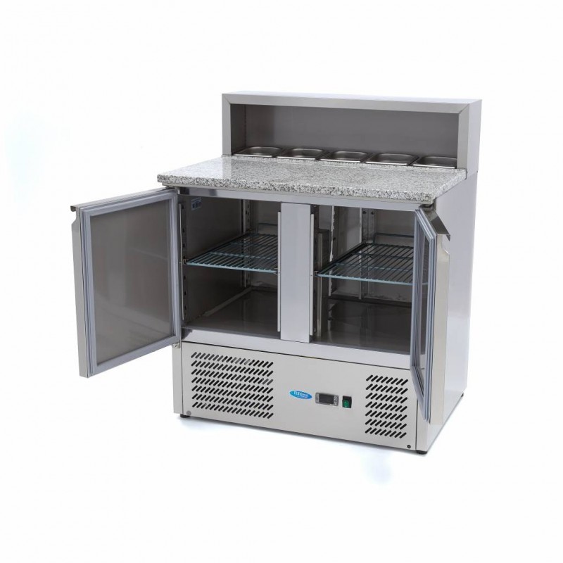 Comprar Mesa refrigerada de preparación 90 cm 2 puertas para 5 x 1/6 gn con tapa de acero inoxidable en Pepebar