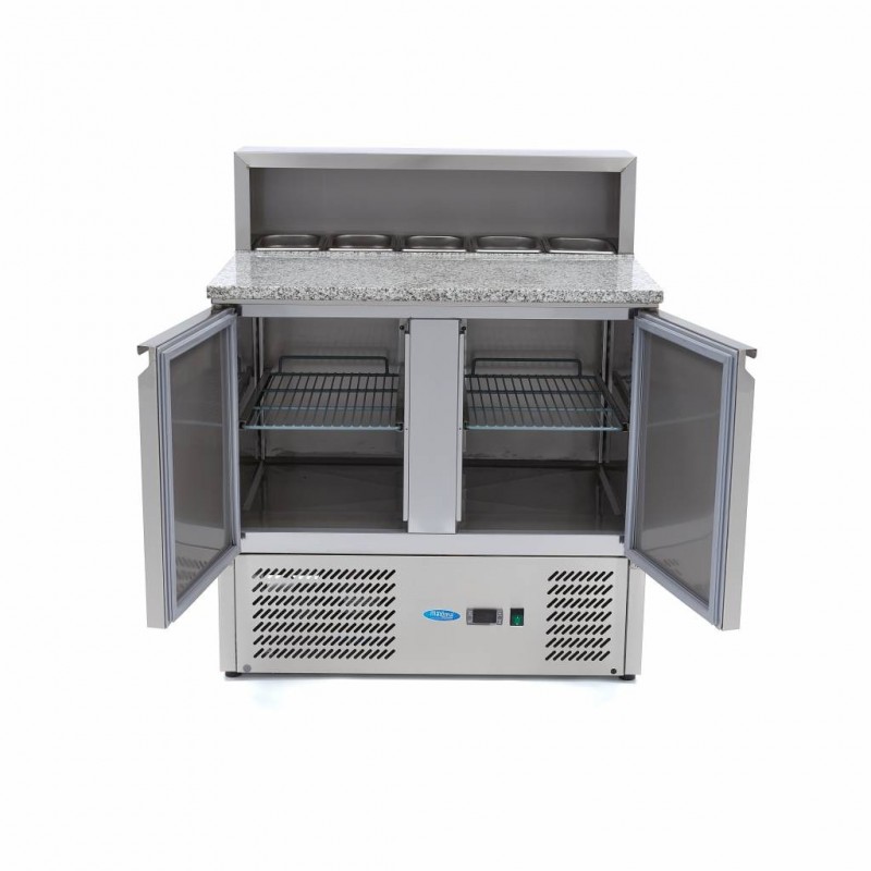 Comprar Mesa refrigerada de preparación 90 cm 2 puertas para 5 x 1/6 gn con tapa de acero inoxidable en Pepebar