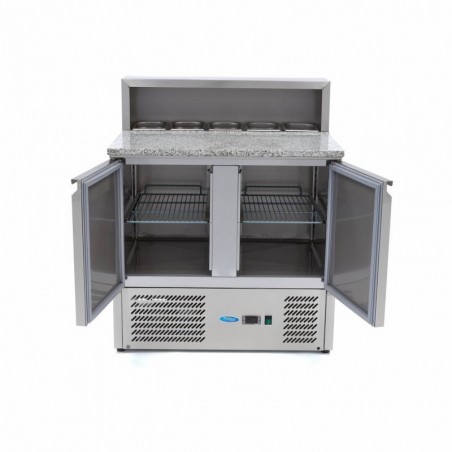 Comprar Mesa refrigerada de preparación 90 cm 2 puertas para 5 x 1/6 gn con tapa de acero inoxidable en Pepebar