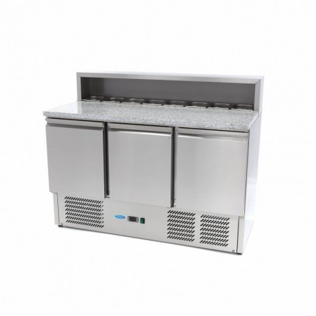 Comprar Mesa refrigerada de preparación 137 cm 3 puertas para 8 x 1/6 gn con tapa de acero inoxidable en Pepebar