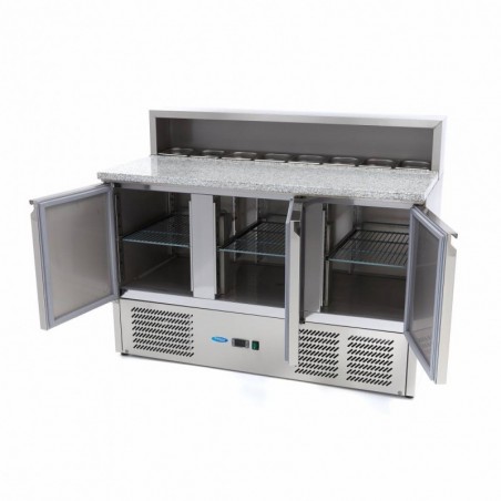 Comprar Mesa refrigerada de preparación 137 cm 3 puertas para 8 x 1/6 gn con tapa de acero inoxidable en Pepebar
