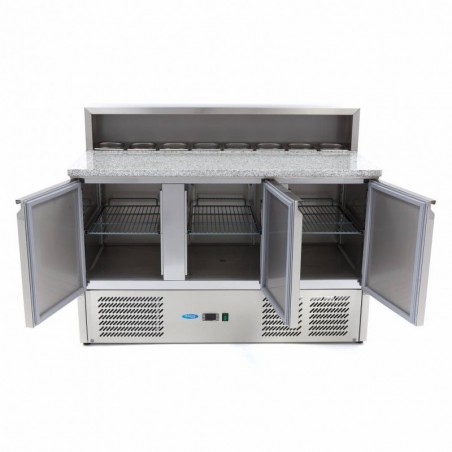 Comprar Mesa refrigerada de preparación 137 cm 3 puertas para 8 x 1/6 gn con tapa de acero inoxidable en Pepebar