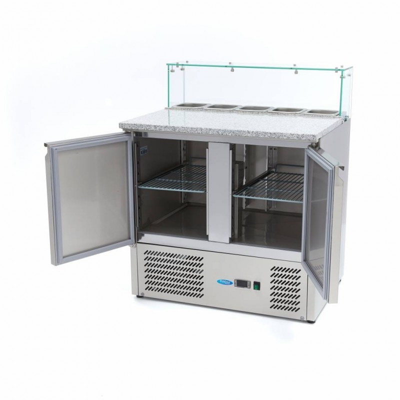 Comprar Mesa refrigerada de preparación 90 cm 2 puertas para 5 x 1/6 gn con tapa de cristal en Pepebar