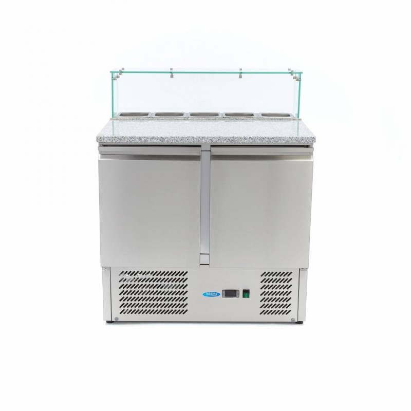 Comprar Mesa refrigerada de preparación 90 cm 2 puertas para 5 x 1/6 gn con tapa de cristal en Pepebar