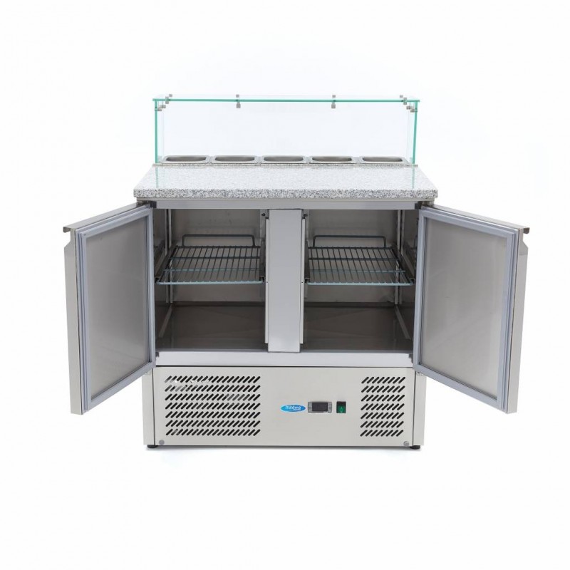 Comprar Mesa refrigerada de preparación 90 cm 2 puertas para 5 x 1/6 gn con tapa de cristal en Pepebar