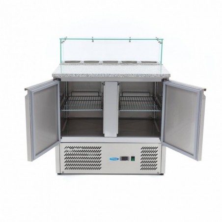 Comprar Mesa refrigerada de preparación 90 cm 2 puertas para 5 x 1/6 gn con tapa de cristal en Pepebar