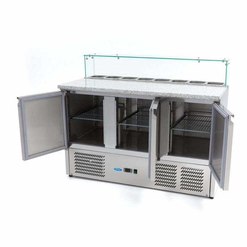 Comprar Mesa refrigerada de preparación 137 cm 3 puertas para 8 x 1/6 gn con tapa de cristal en Pepebar