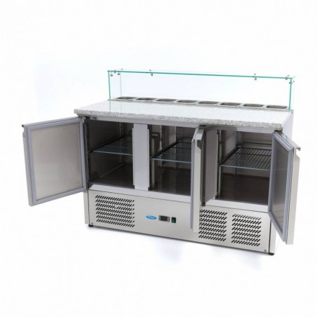 Comprar Mesa refrigerada de preparación 137 cm 3 puertas para 8 x 1/6 gn con tapa de cristal en Pepebar