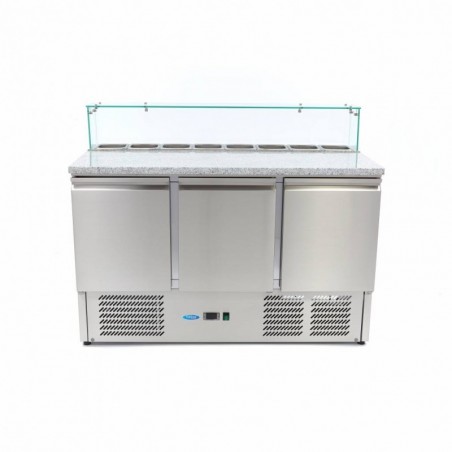 Comprar Mesa refrigerada de preparación 137 cm 3 puertas para 8 x 1/6 gn con tapa de cristal en Pepebar