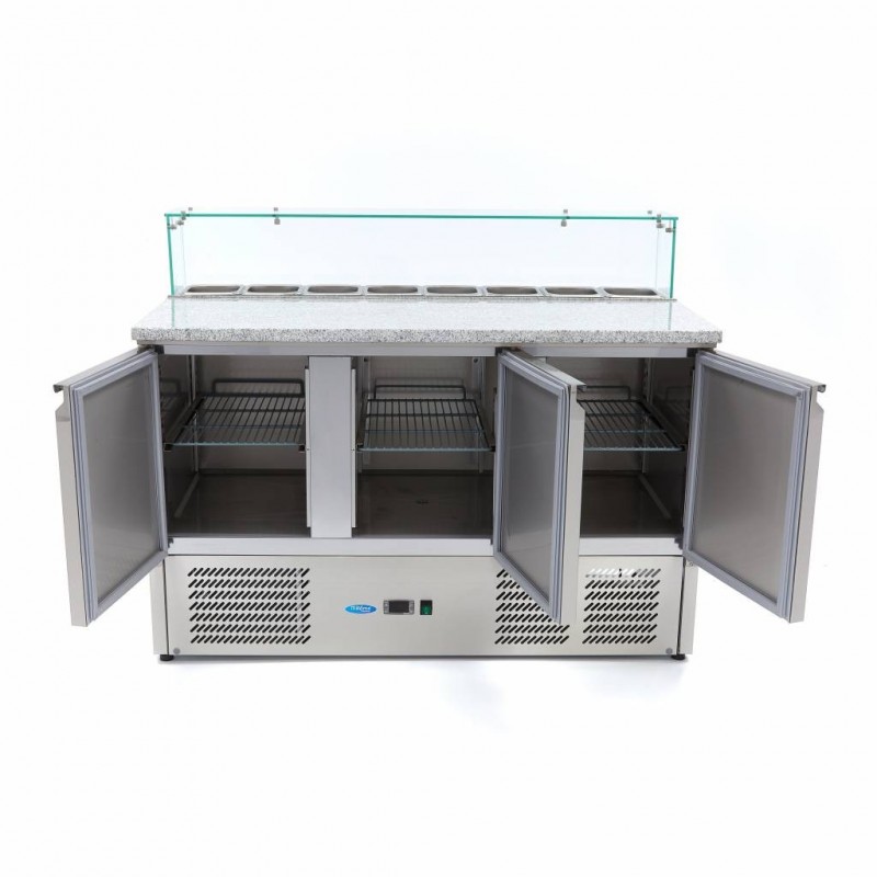 Comprar Mesa refrigerada de preparación 137 cm 3 puertas para 8 x 1/6 gn con tapa de cristal en Pepebar