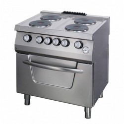Cocina industrial 4 quemadores 70 cm de profundidad con horno eléctrico