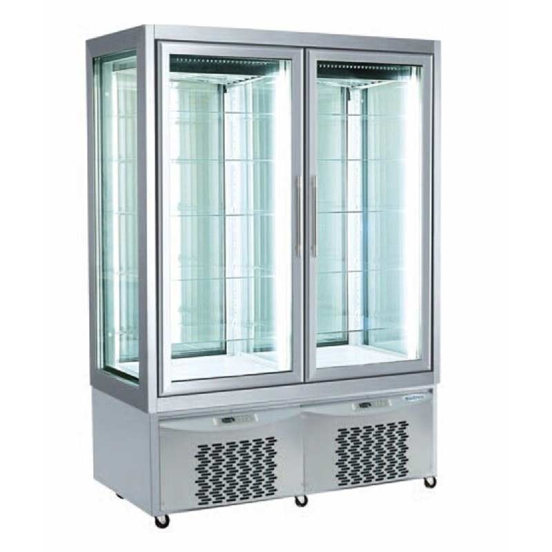 Vitrina expositora de 4 caras de cristal refrigerada de 235L de capacidad